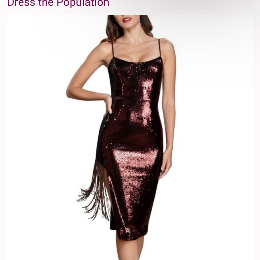 Dress the Population Sequin Slit Midi Dress